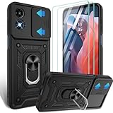 for Moto-G-Play-2024-(4G) Case with [HD Screen Protector×2], 360°Rotation Ring Kickstand [Military Grade] Case, for Motorola Moto G Play 2024(4G),Black