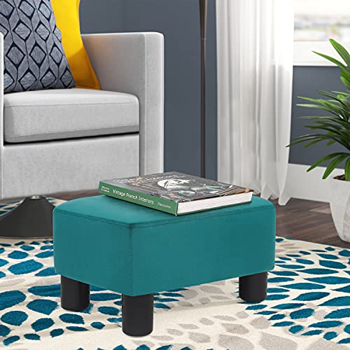 Decent Home Fabric Footrest, Small Ottoman, Rectangular Footstool, Malachite Blue #TOP1