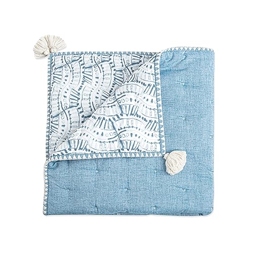 Image of Crane Baby Blanket, Soft Cotton Quilted Nursery and Toddler Blanket for Boys and Girls, Blue, 36” x 36”