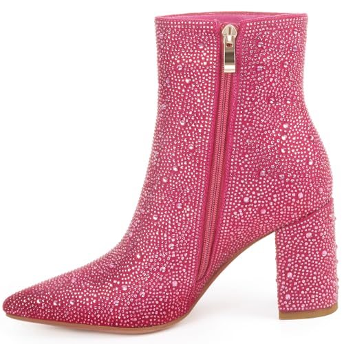 Image of MISSMILLER Rhinestone Boots for Women Sparkly Cowgirl Boots Pointed Toe Chunky Heels Rhinestone Cowboy Boots