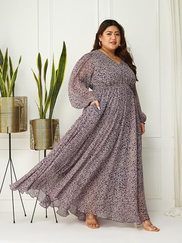 Image of Miss Chase A+ Women's Floral Wrap Chiffon Maxi Dress with Flutter Sleeves Frilled Hem