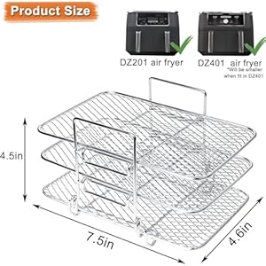 Air Fryer Rack Compatible with Ninja DZ201 DZ401 PowerXL Double Basket Air Fryers Rack, 3-Layers Rack Electric Fryer, 304 Stainless Steel Toast Rack, Multi-Layer Grill Rack, 2 Oil Brush (2 PACKS) Air Fryer Rack Compatible with Ninja DZ201 DZ401 PowerXL Double Basket Air Fryers Rack 3 Layers Rack Electric Fryer 304 Stainless Steel Toast Rack Multi Layer Grill Rack 2 Oil Brush 2 PACKS