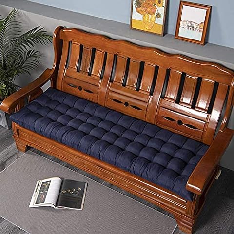 Wangle 2 Or 3 Seater Garden Bench Cushion, 8cm Thick Long Chair Seat Cushions Pad, Swing Furniture Cushion Seat Mat Patio Sofa Pads for Indoor Outdoor,Navy Cover