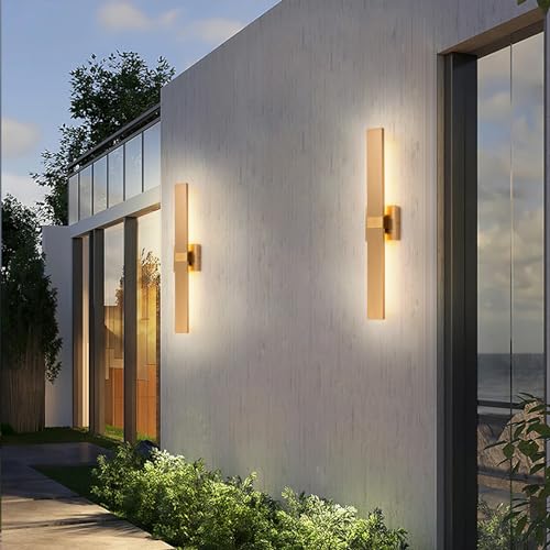Image of Modern LED Outdoor Wall Sconce 27.2 inch Gold Outdoor Wall Lights Exterior, Outdoor Light Fixtures Wall Mount on House, Garage, Porch, Patio, Front Door etc