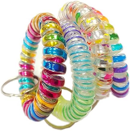 Set of 4 Color New Fashion High Quality Soft Spring Spiral Wrist Coil Band Flexible Plastic Wristband Key Chain Key Ring Holder Tag (8PCS)