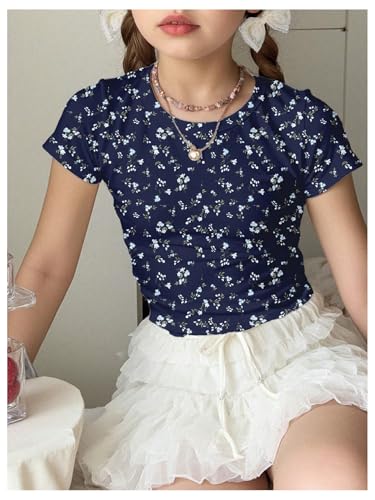 Image of SOLY HUX Girl's Basic Crop Top Set Crew Neck Short Sleeve T-Shirts 3 Packs Casual Summer Fitted Tees