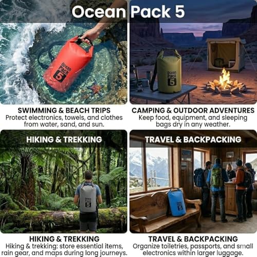 Image of 5 Liter Waterproof Dry Bag | Roll Top Outdoor Ocean Pack for Swimming Wading Boating Drifting Travel Hiking Waterproof Storage Sack
