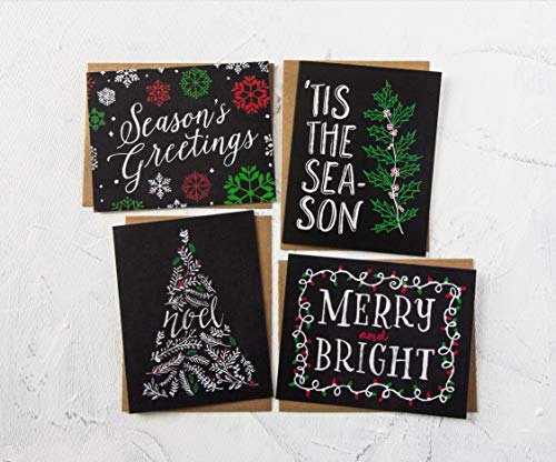 Christmas Cards Boxed Set: Chalk Art Holiday Card Pack (Premium Christmas Card Box Set + Kraft Envelopes) - 4 Unique Seasonal Chalkboard Designs - Proudly Made In The Usa By Palmer Street Press (12) #TOP1