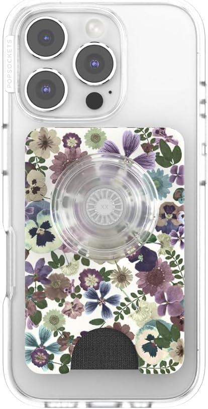 PopSockets Kick-Out Wallet for MagSafe, Adjustable Kickstand, Magnetic Stand - Pressed Flower