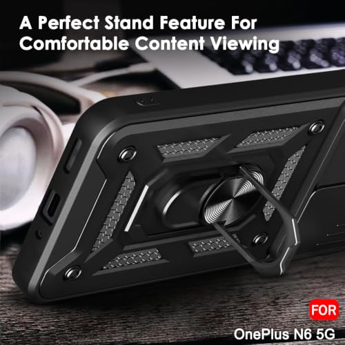Image of TheGiftKart Tough Armor Bumper Back Cover Case for OnePlus N6 5G | Sliding Camera Cover, Kickstand & Ring Holder | 360 Degree Protection Back Case Cover for OnePlus N6 5G (PC & TPU, Black)