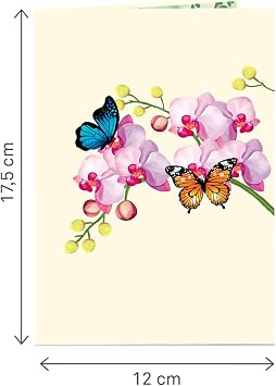 papercrush® Pop-Up Card Orchids with Butterfly – Elegant 3D Birthday Card with Flowers & Butterfly, Special Congratulations Giftcard for Women (Anniversary, Get Well Soon, Thank You, Miss You)