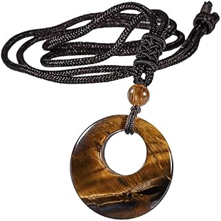 Nupuyai Crystal Donut Pendant Necklace for Women Men, Lucky Coin Healing Stone Pendant with Adjustable Cord 60cm