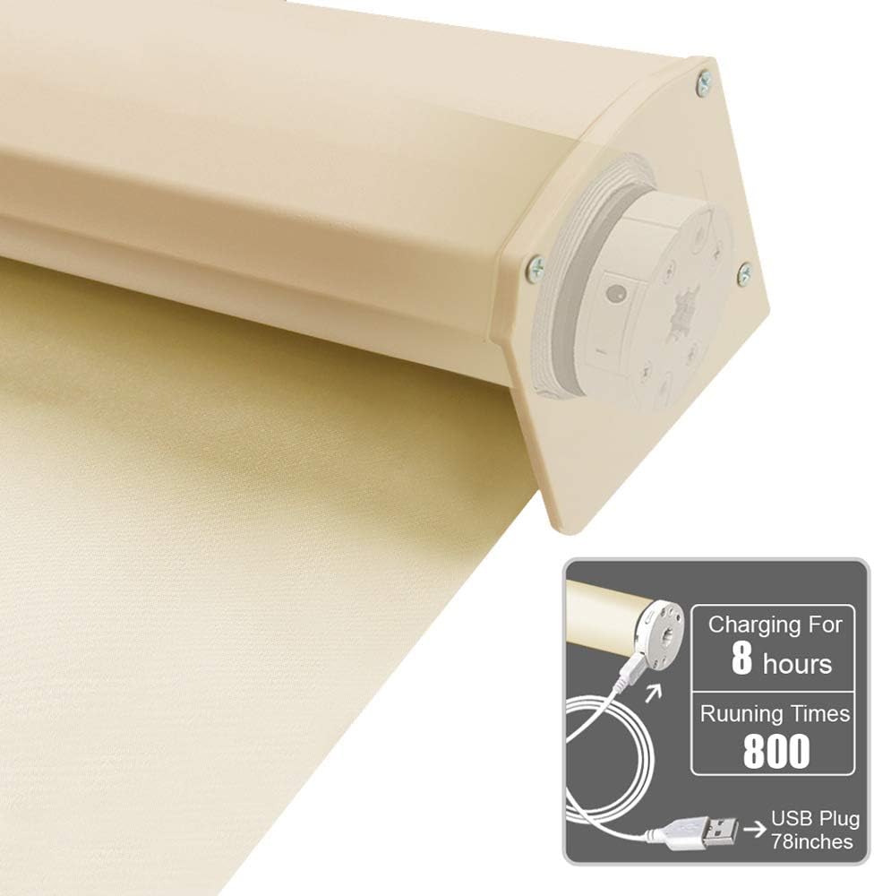 Motorized Blackout Cordless Window Shades, Remote Control Wireless and Rechargeable Window Blinds with Metal Valance, Beige Light Filtering Roller Shades Blinds for Windows, Doors, Home, Office