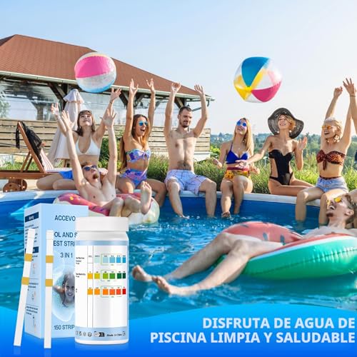 Miniatura 6 de Accevo Hot Tub Test Strips,3 En 1 Kit De Prueba De Agua De Piscina Para Cloro Bromo, Ph, Alcalinidad Total Tiras De Prueba Fáciles Y Precisas Para Piscinas Y Spas 150 Tiras