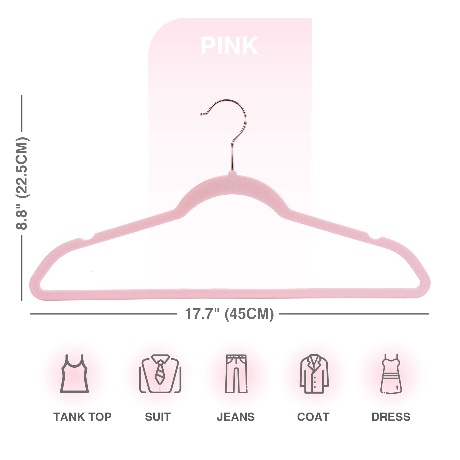 Perchas Antideslizantes de Terciopelo Rosa, Paquete de 50, no tóxicas, duraderas, ahorran Espacio, soportan hasta 15 Libras