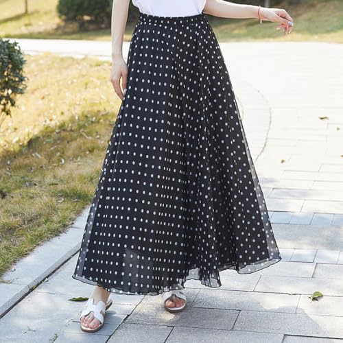 THLAI Womens Skirt Maxi Pleated Polka Dot Long A Line Summer Mesh Flowy Skirt3