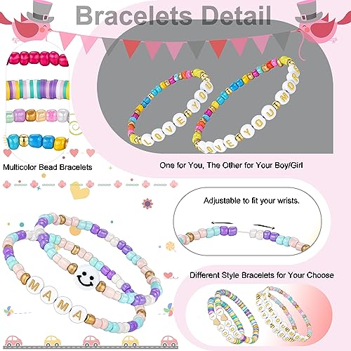 First Day of School Gifts Matching Bracelets for Women Girls Mother and Daughter Beaded Bracelet Multicolor Bead Stretch Back to School Gift I Love You Engraved Christmas Birthday Jewelry