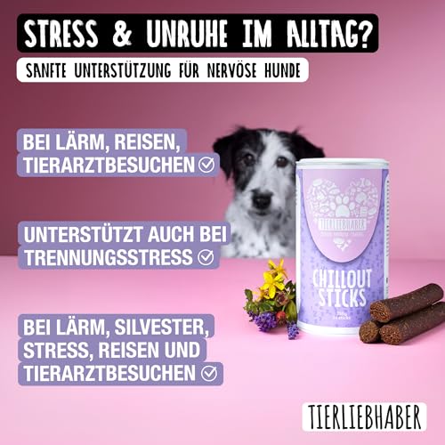 TIERLIEBHABER - Chillout Sticks 3x350 g Natürliche Hundeleckerli zur Entspannung & Stressreduktion – Sanfte Unterstützung für Hunde bei Silvester, Autofahrt & Alltag – Relax Snacks & Calming Treats