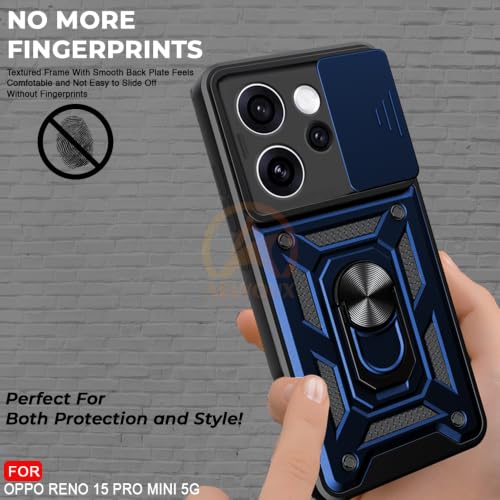 Image of Armor Bumper Back Cover Case for Oppo Reno 15 Pro Mini 5G Rotating Camera Cover, Ring Holder & Kickstand | Heavy Duty & 360 Degree Protection Oppo Reno 15 Pro Mini 5G Back Cover (Blue)