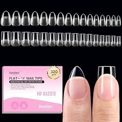 Beetles Gel Nail Tips Flat-X - Almond Square Short, 320pcs 16 Sizes | Pre-Etched Half Matte Full Cover Soft Acrylic False Nail Tips Easy DIY Press on Nail Extension for Flat &Natural Nail Beds