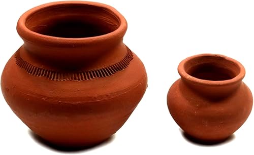 Miniatura 5 de Ashirwad Mitti Kalash Tierra, arcilla de tierra, barro de terracota Mati para matrimonios Puja Karvachoth Pot Grahpravesh Loza (4.5 pulgadas)