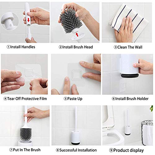 Image of MEKEET Silicone Toilet Brush and Holder,Bathroom Toilet Brush Holder Set,Silicone Toilet Cleaning Brush Kit with Soft Bristle Brush (Wall Mounted)