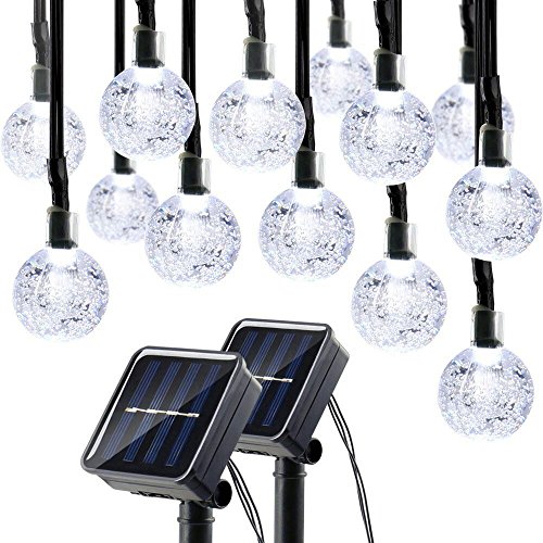 Lumitify 2 Pack Globe Solar String Lights Outdoor, 19.7ft 30 LED Fairy Crystal Ball Solar Decorative Lights (White)