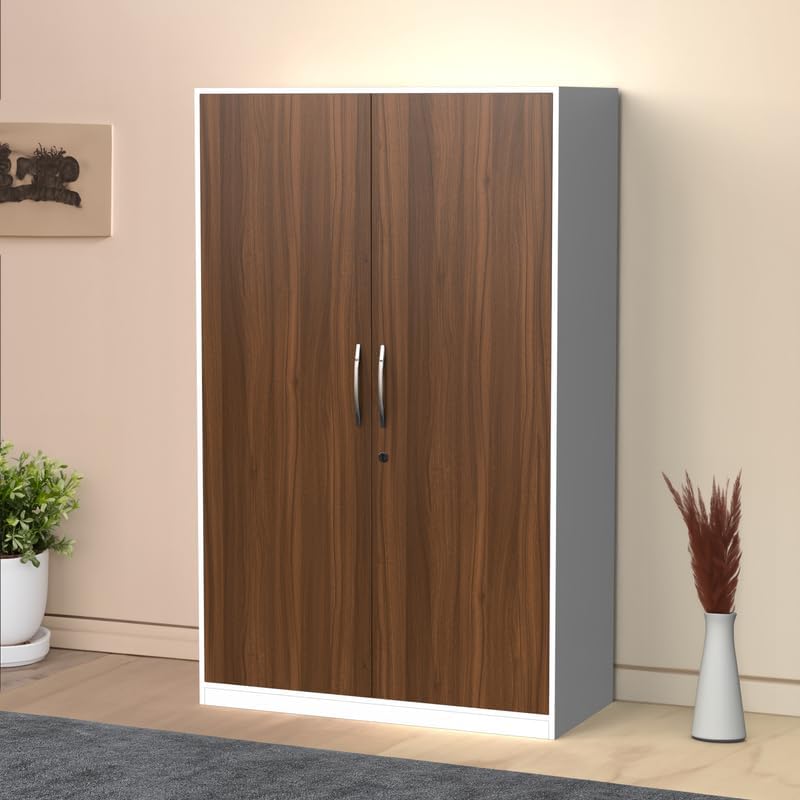 NEEHV Home Wooden Silvan 2 Door Wardrobe for Living Room | Bed Room (Classic Walnut and Frosty White, 56 X 122 X 198)