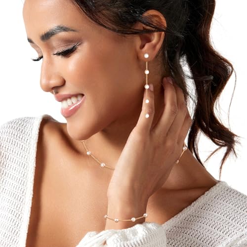 Image of Zeffy Gold Pearl Necklace for Women, Dainty 14K Gold /Silve Plated Layered Pearl Choker Pearl Earrings Pearl Bracelets Wedding Trendy Gold Jewelry Set for Women Gifts