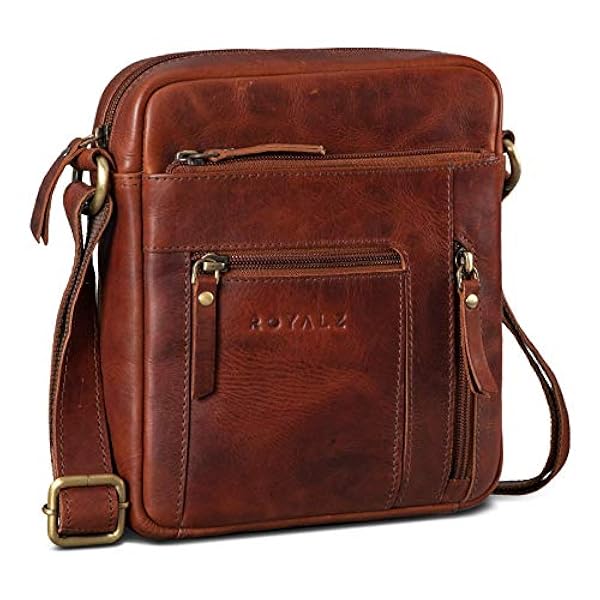 ROYALZ ROYALZ 'Dallas' Kleine Leren Schoudertas Heren Boodschappentas Crossbody Messenger Bag Vintage, Kleur:Roma Cognac Bruin