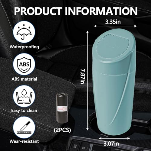 Image of Hovom Mini Car Trash Can with Lid, Portable Garbage Can for Car, Leakproof Cup Holder Automotive Garbage Bin with 2 Rolls of Trash Bags, Small Trash Storage Can for Car Home Office(Dark Green)