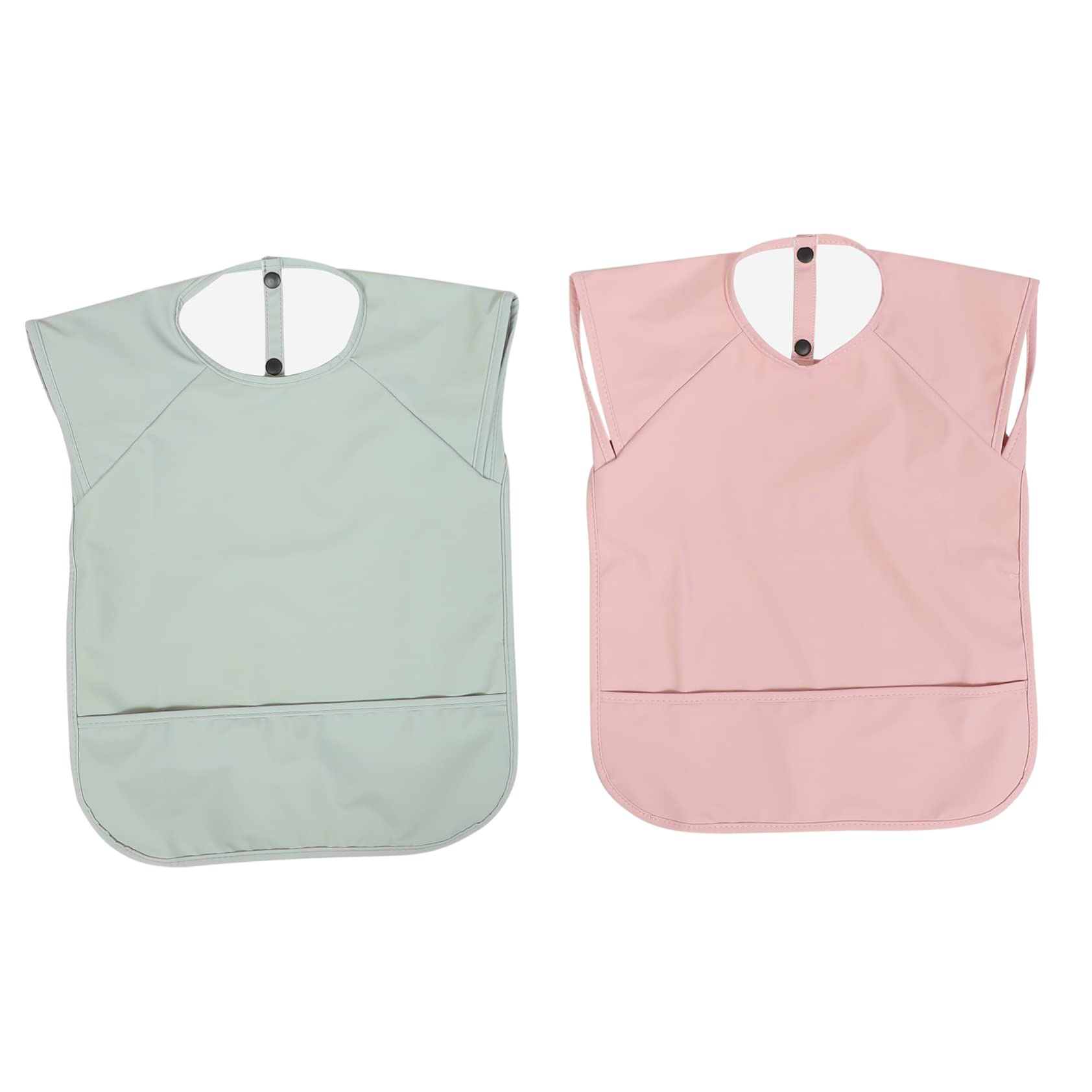 HANABASS 2 piezas Baberos Impermeables de PU para Bebés de Delantal de Alimentación Sin Mangas S Colores Melocotón y Verde para Mantener la Ropa Limpia Comidas
