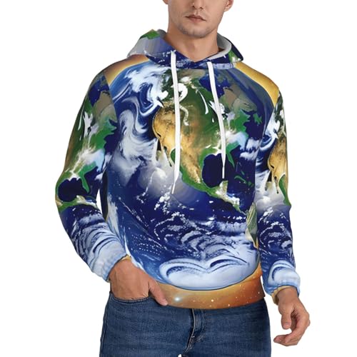 BLWSLC Sudadera con capucha de manga larga para hombre con estampado de Cosmic Earth, cálida con bolsillo canguro, adecuada para ropa de descanso., Negro, X-Small
