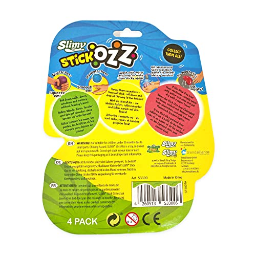Tatoy Slimy StickOzz 4er Pack - 2 x Neon und 2 x GID Klebebälle zum Drücken, Quetschen und überall Hinwerfen, klebrige Spielbälle für Kinder, Sensory Antistress Fidget (ab 3 Jahre)