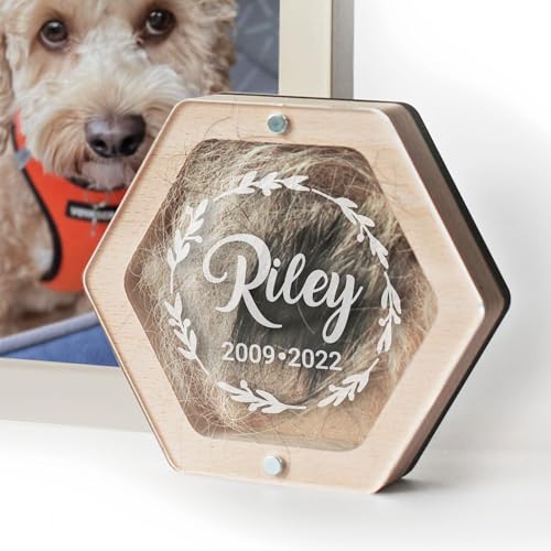Image of Personalized Pet Hair Keepsake Box for Dog and Cat Fur - Engraved Wood Memorial Box - Unique Customized Gift for Loss of Furry Friend Wooden (Light Diamond Clear Lid)
