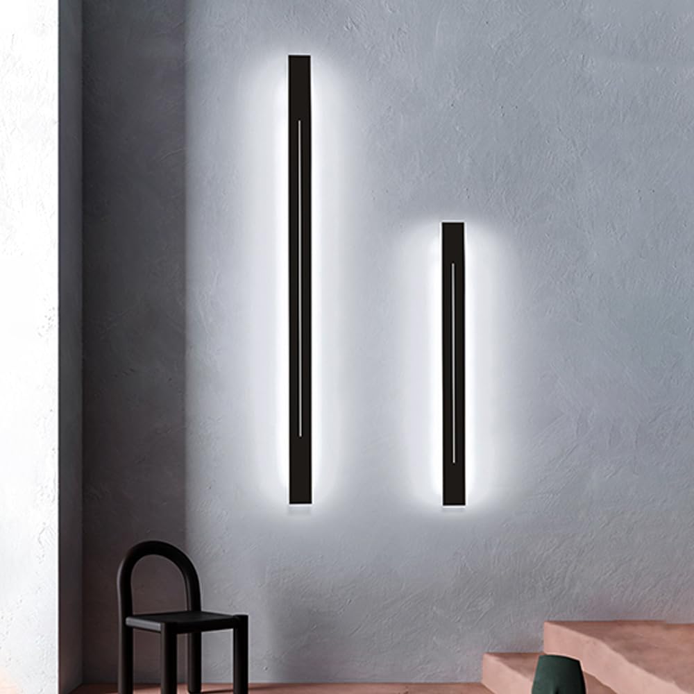 Prostokątne czarne lampy ścienne LED - minimalistyczne lampy metalowe z akrylowym kloszem do użytku wewnątrz (białe światło, 60 cm)