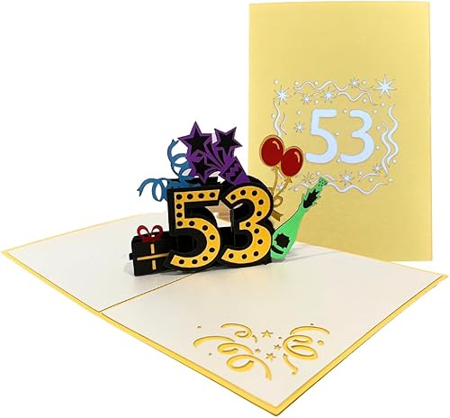 Miniatura 3 de ALPHAK Tarjeta desplegable 3D de feliz cumpleaños 53, tarjeta de felicitación 3D de cumpleaños, regalos de cumpleaños 53