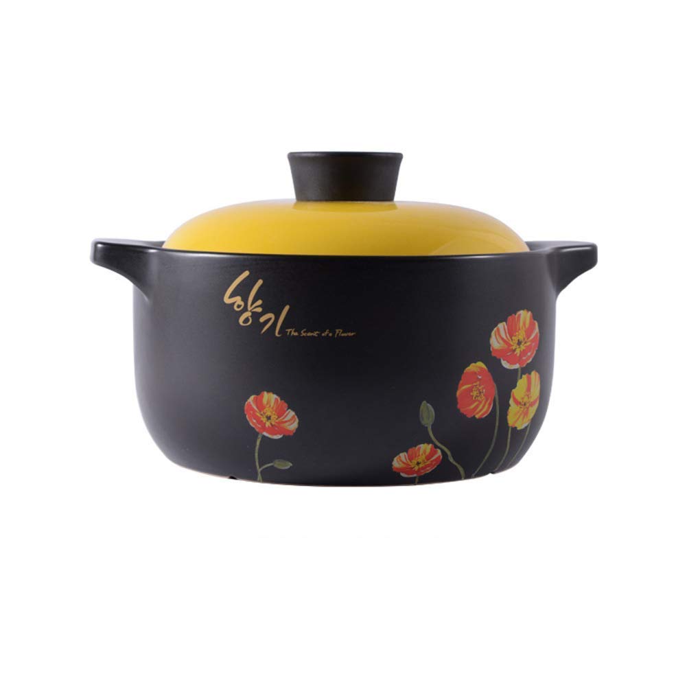 Casseruola in Terracotta Resistente al Calore in Ceramica con Motivo Floreale con pentola in Terracotta con Due Manici per pentole Coreane con Coperchio (3l)