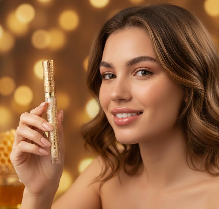 Image of Honey lip gloss, honey lip oil,glossy finish, haydrating overnight, natural moisturizing & reparing, reduce lip liness, lip skin care