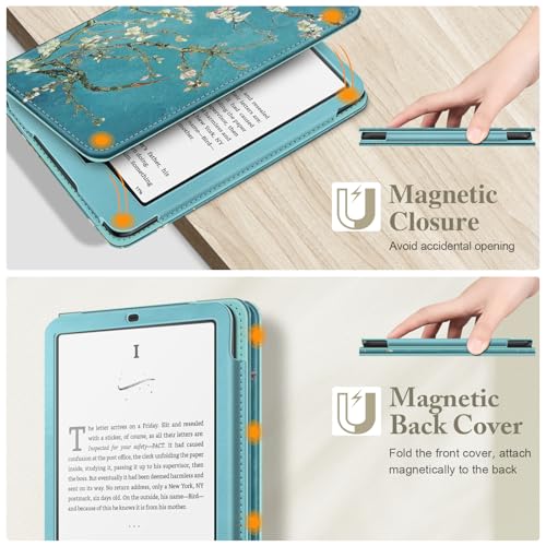 Image of Fintie Case for 7 inch /6.8 inch Kindle Paperwhite(12th /11th Generation-2024 /2021) and Kindle Colorsoft Signature Edition -Slim Foldable Stand Cover Auto Wake /Sleep for Paperwhite 2024, Blossom