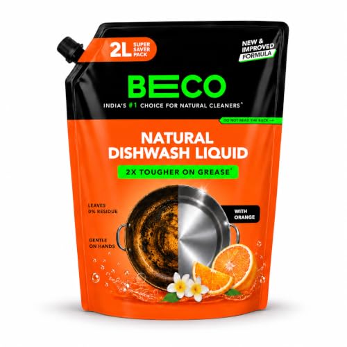 Beco Natural Dishwasher Liquid Refill | 2L Pack | Anti-Bacterial Formula | Orange Citrus Freshness | Ecofriendly Dish Washing Liquid Gel | Tough Grease Removal | Leaves No Residue on Utensils - Image 2