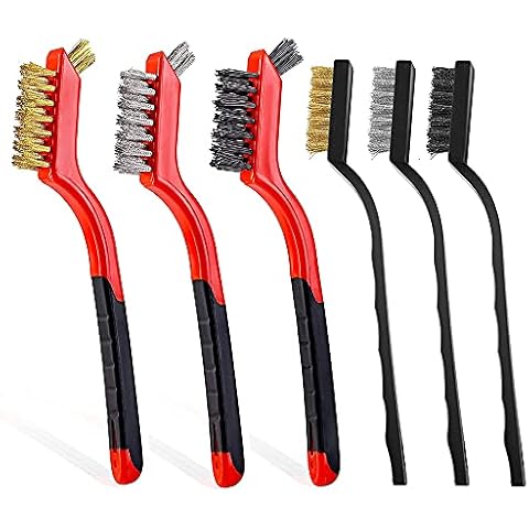 6 Pack Wire Brush Set Brass Brush Nylon Brush Set Metal Rust Remover Brushes for Cleaning Welding Slag, Dirt, Rust,BBQ Grill Cleaning Brush,Kitchen cleaning (6) Cover