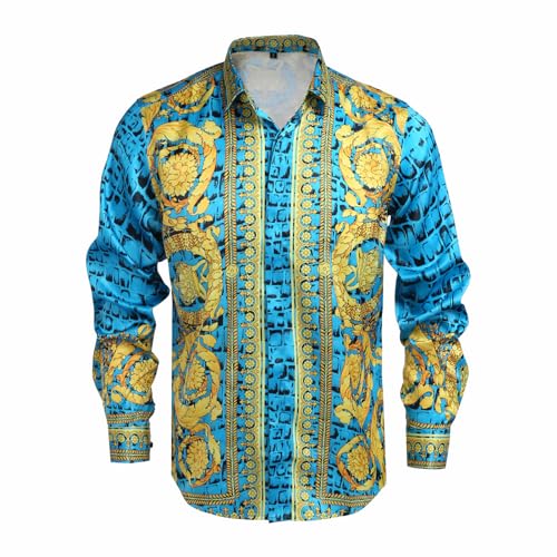 slim fit dress slacks Men's Black Shiny Printed Button Up Long Sleeve Dress Shirt Black / MD main image 0