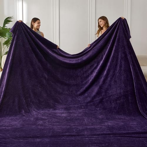 COOVA Oversized King Fleece Blanket 120x120 inches, Soft Cozy Warm Giant Extra Large 10'x10' Blanket for Bed, Sofa, Couch,Travel, Camping, California Huge Big Throw Blanket, Jacquard Pueple