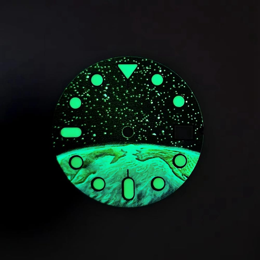 Montre à Motif Étoilé Terre Lumineuse Verte 28,5 Mm, pour Cadran de Montre à Mouvement NH35 NH36 NH70