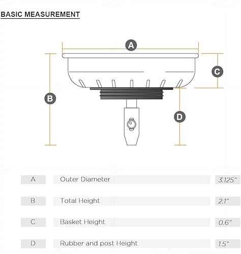 Miniatura 3 de Highcraft 9754JO - Colador de acero inoxidable para fregadero de cocina, repuesto para desagües estándar (3-14 pulgadas), tapón de goma con bloqueo