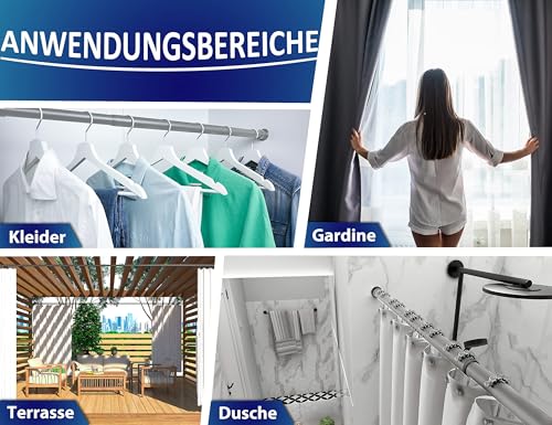 MEISENBERG Gardinenstange ohne Bohren 160-210cm, Grau, Ø25mm - Klemmstange – Ansicht 5