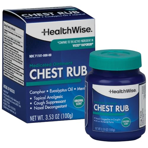 Image of HealthWise Medicated Chest Rub | Cough suppressant | Relieves Nasal Congestion | Relieves Minor Aches and Pains | 3.53 oz. Jar | Eucalyptus, Menthol + Camphor