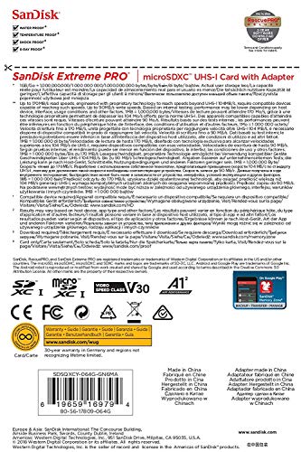 SanDisk Extreme Pro Carte mémoire flash adaptateur microSDXC vers SD inclus e Video Class V30 / UHS I U3 microSDXC UHS I - vue 6