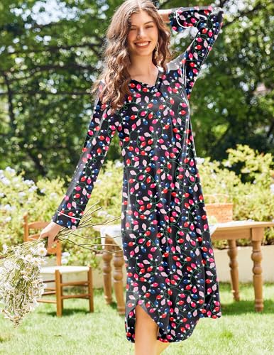 Ekouaer Nightgowns for Women Long Sleeve Nightgown Long Sleepwear Button Down Sleep Shirt Soft Night Gown S-4XL3